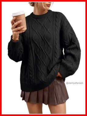 Womens Oversized Cable Knit Sweater 40% Acrylic 60% Cotton Long Sleeve Pullover